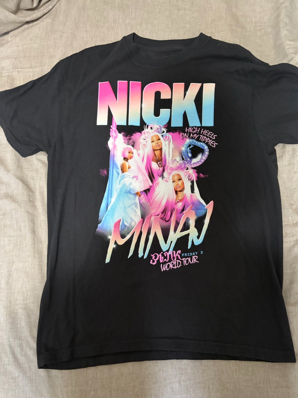 Nicki Minaj Black Tee with Pink & Blue Graphic